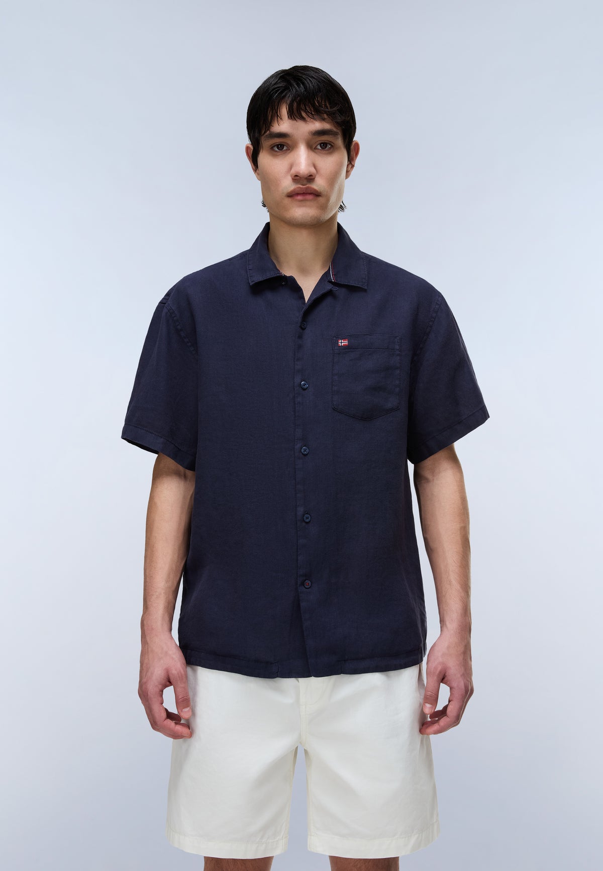Camisa de Manga Corta de Lino Dark Blue - 3