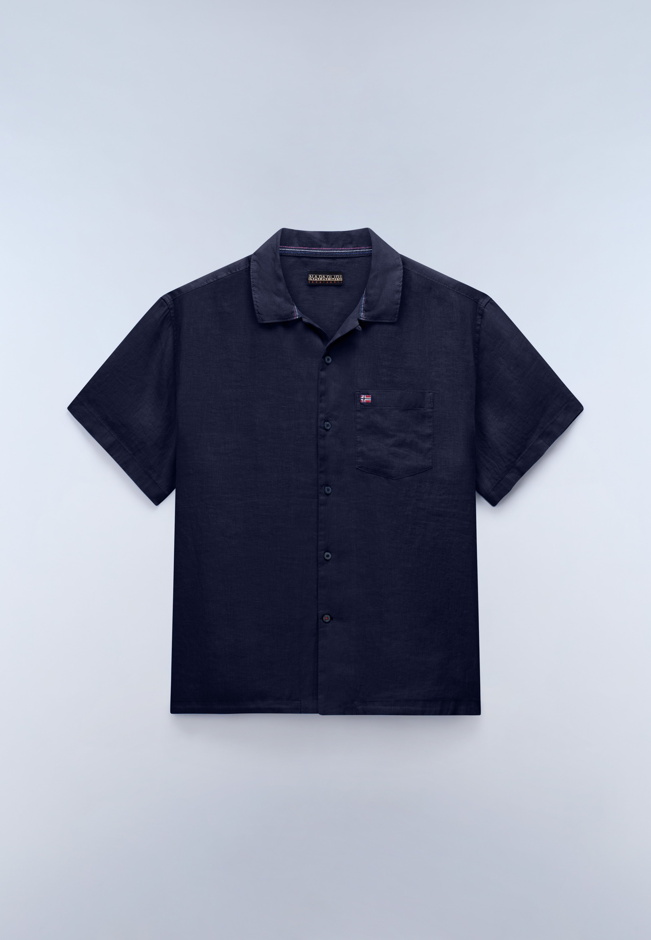 Napapijri Linen Short Sleeve Shirt Men Dark Blue