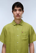 Linen Short Sleeve Shirt Green Golden - 2