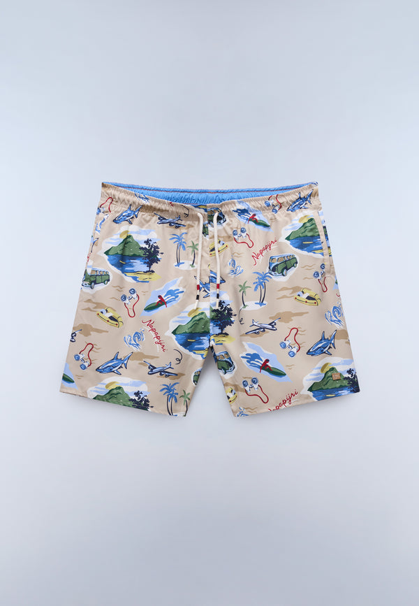 Elior Print Swimming Trunks Beige