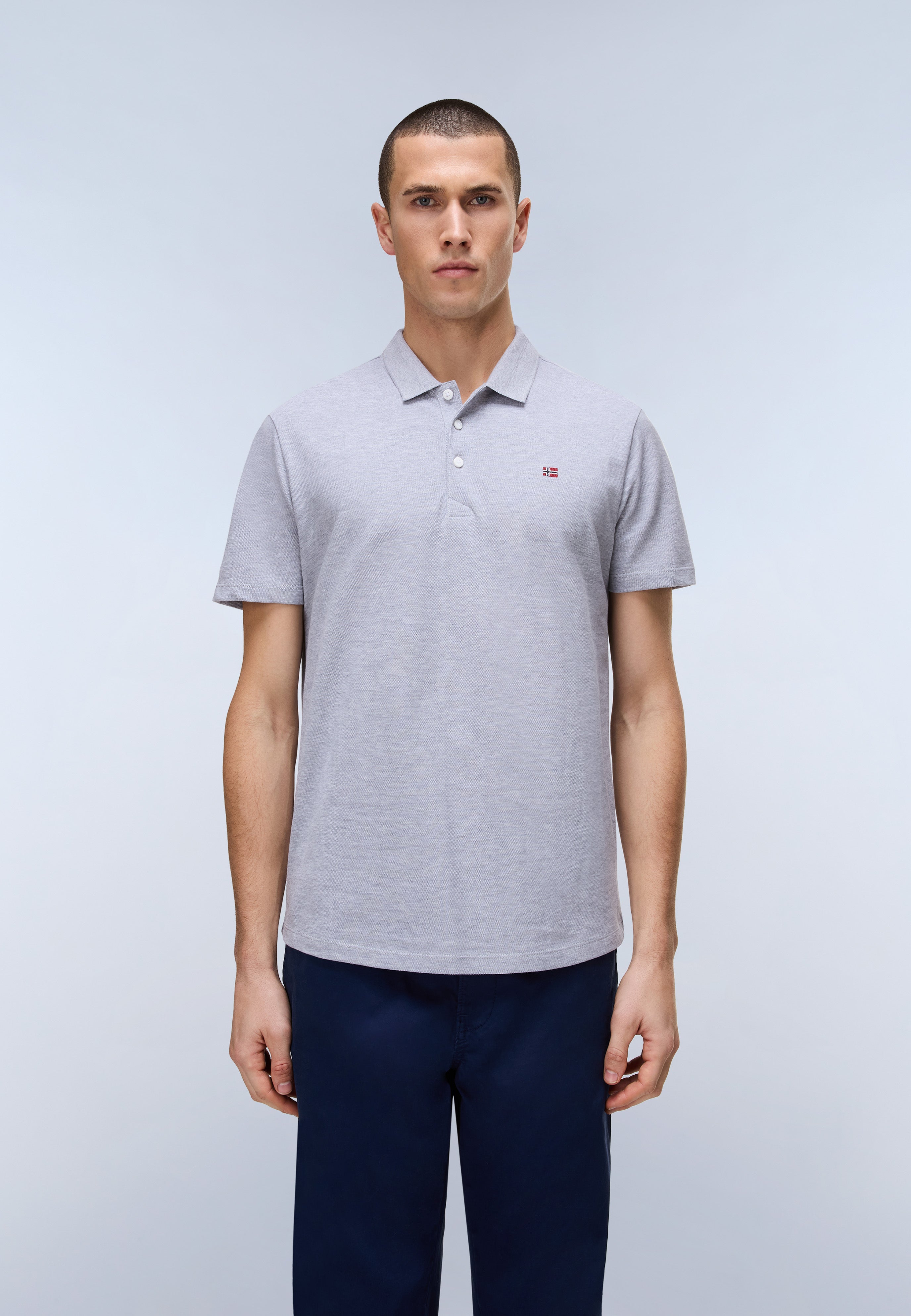 Napapijri Ealis Piqué Short Sleeve Polo Shirt Men Light Grey