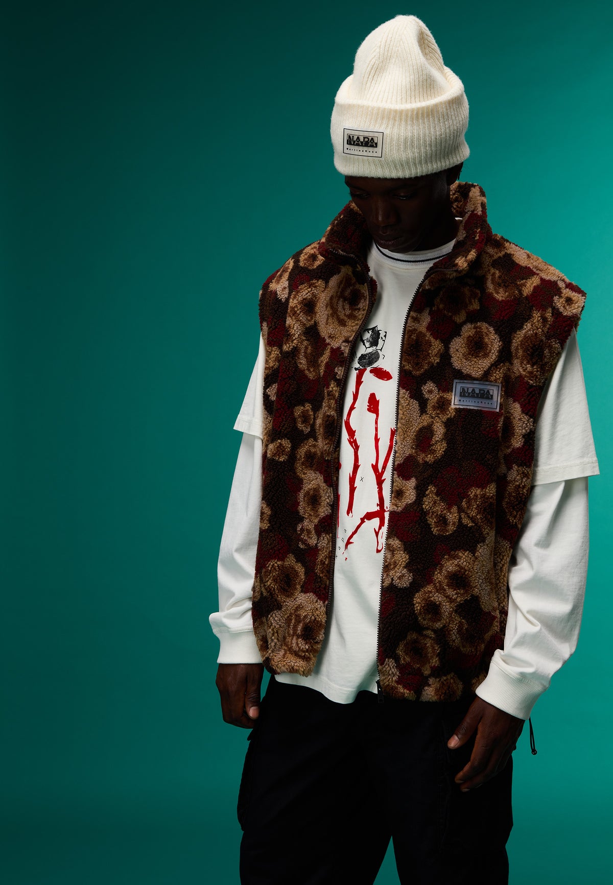 Emin Jacquard Fleece Vest Brown - 3