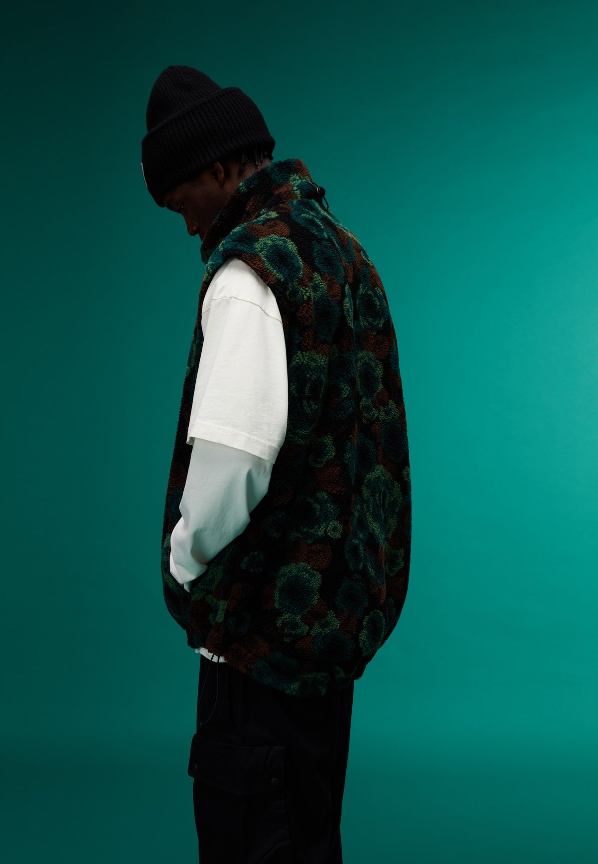 Emin Jacquard Fleece Vest Green - 2