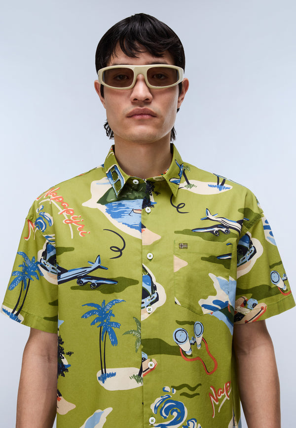 Elior Print Short Sleeve Shirt Green FD4