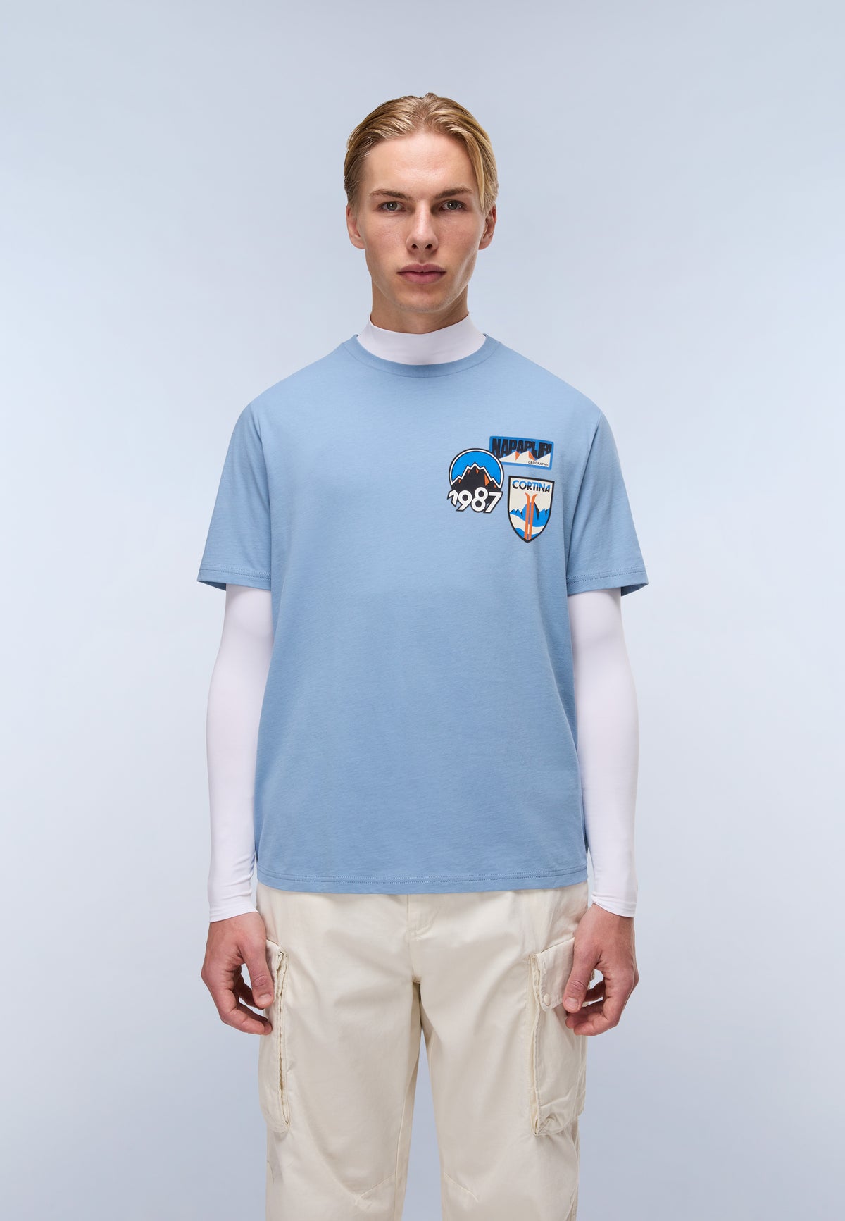 Camiseta de Punto de Manga Corta Montepiana Azul Denim - 3