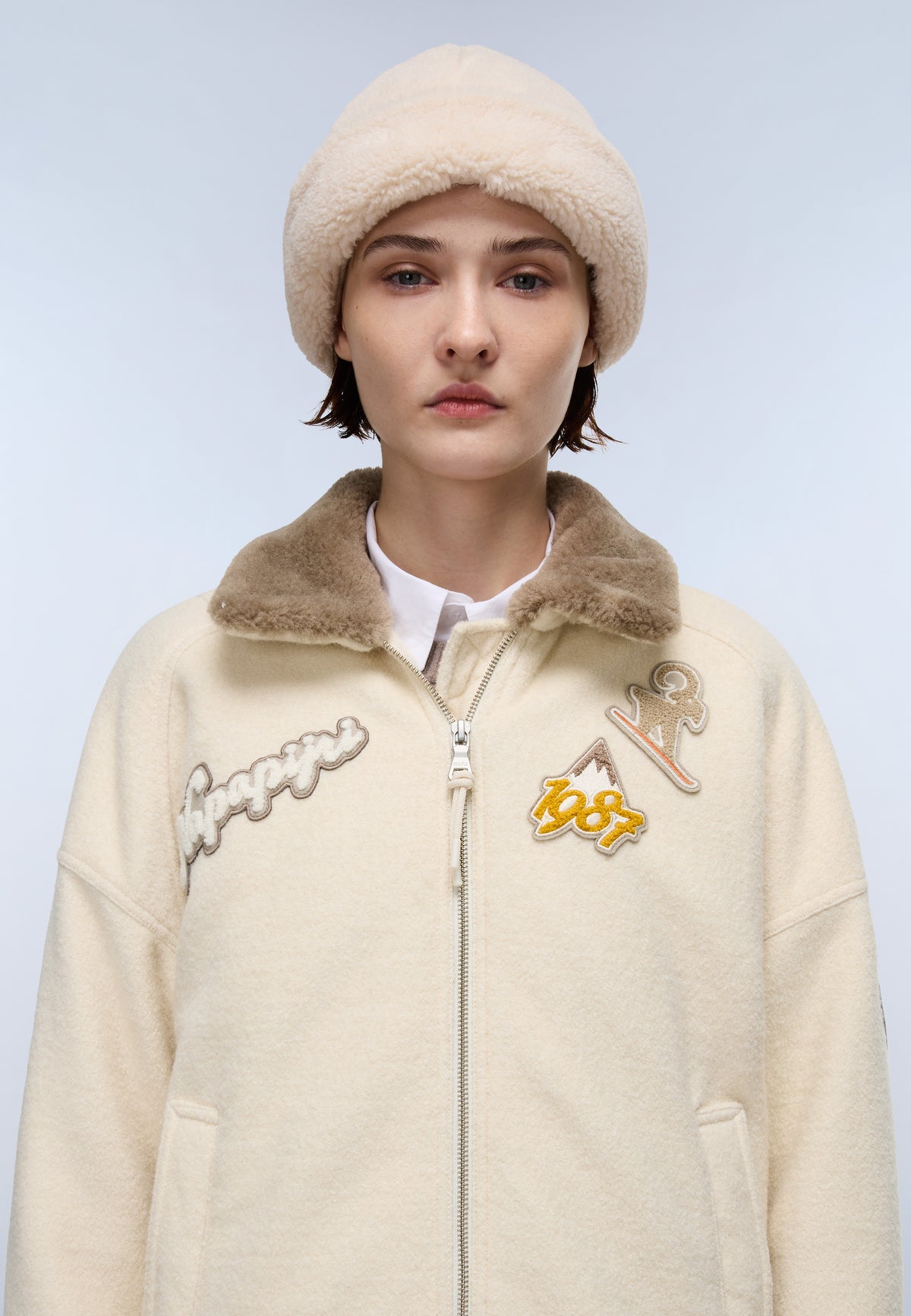 Tovel Wool Bomber Jacket Beige - 1