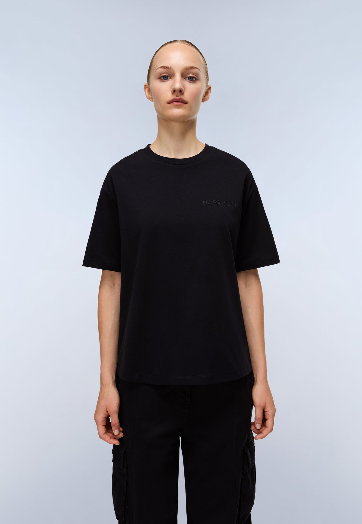 T-Shirt a Maniche Corte Campido in Jersey Nero - 2