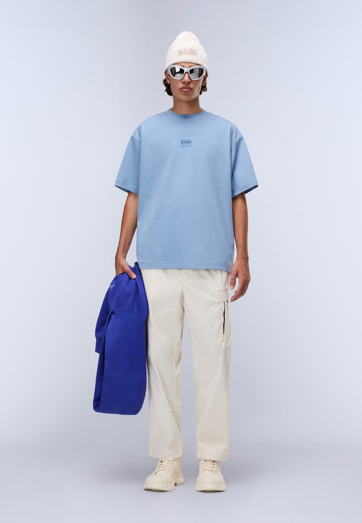 Camiseta de Punto de Manga Corta con Logotipo Elevated Azul Denim - 3