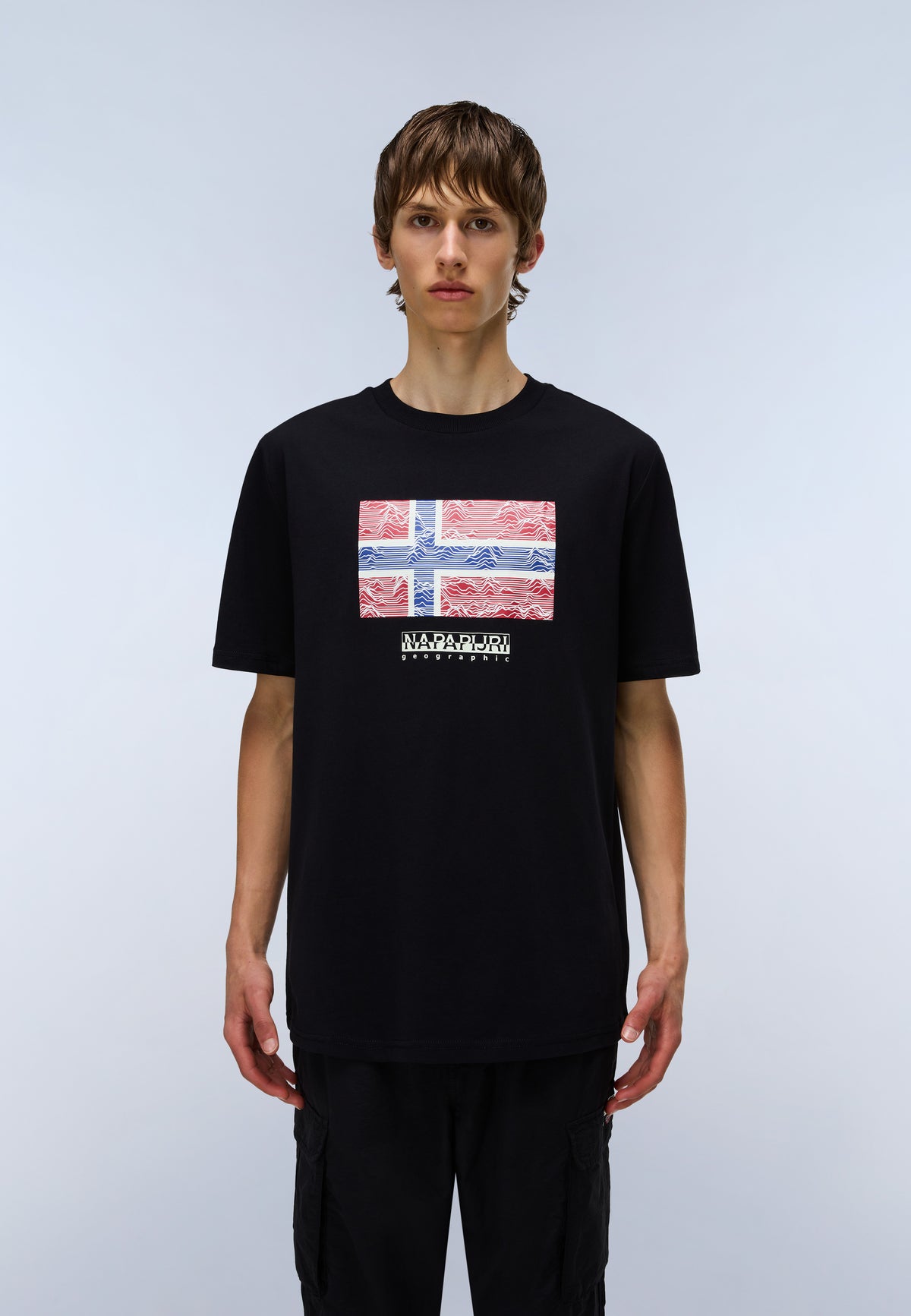 T-Shirt à Manches Courtes en Jersey Drapeau Noir - 3