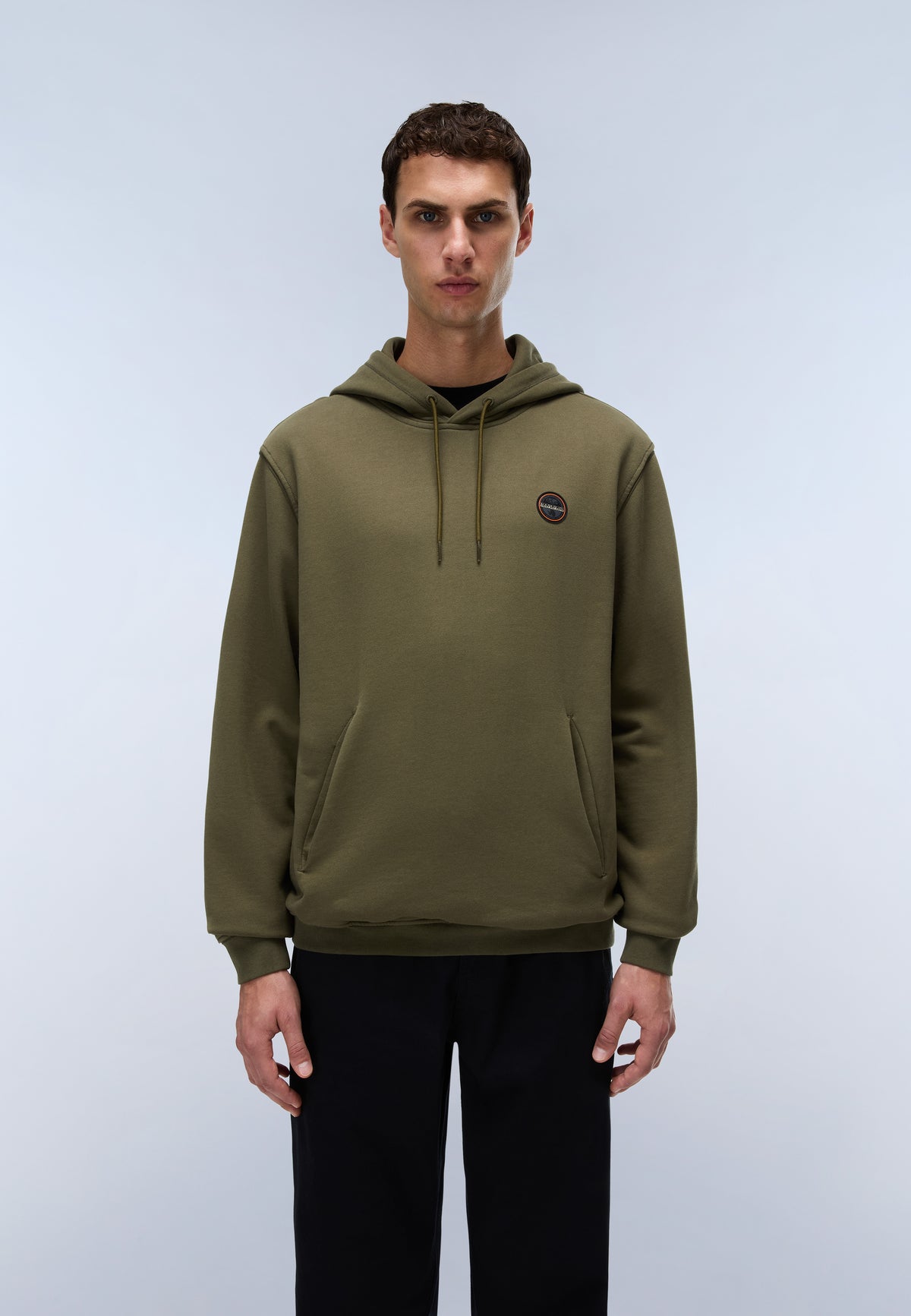 Napapijri Badge French Terry Hoodie Green Olive Night Men - 3