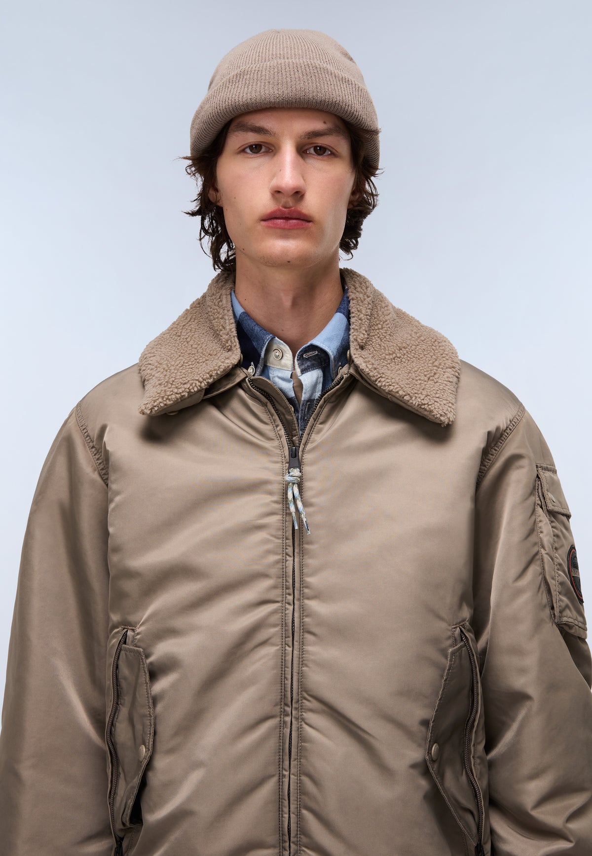 Cazadora Bómber Micro Curly Nemes Beige - 1