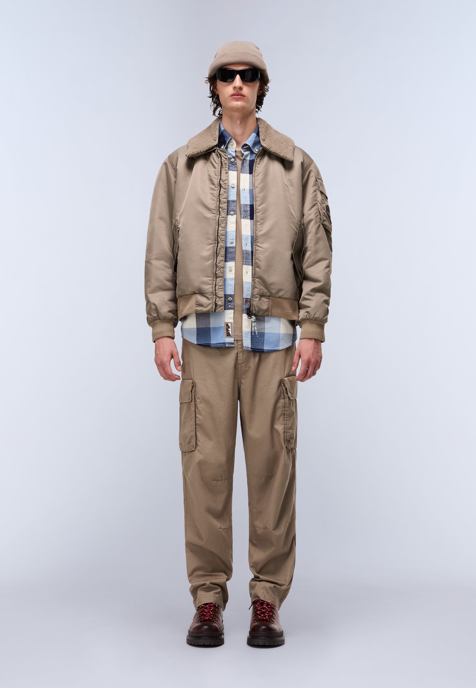 Nemes Micro Curly Bomber Jacket Light Brown
