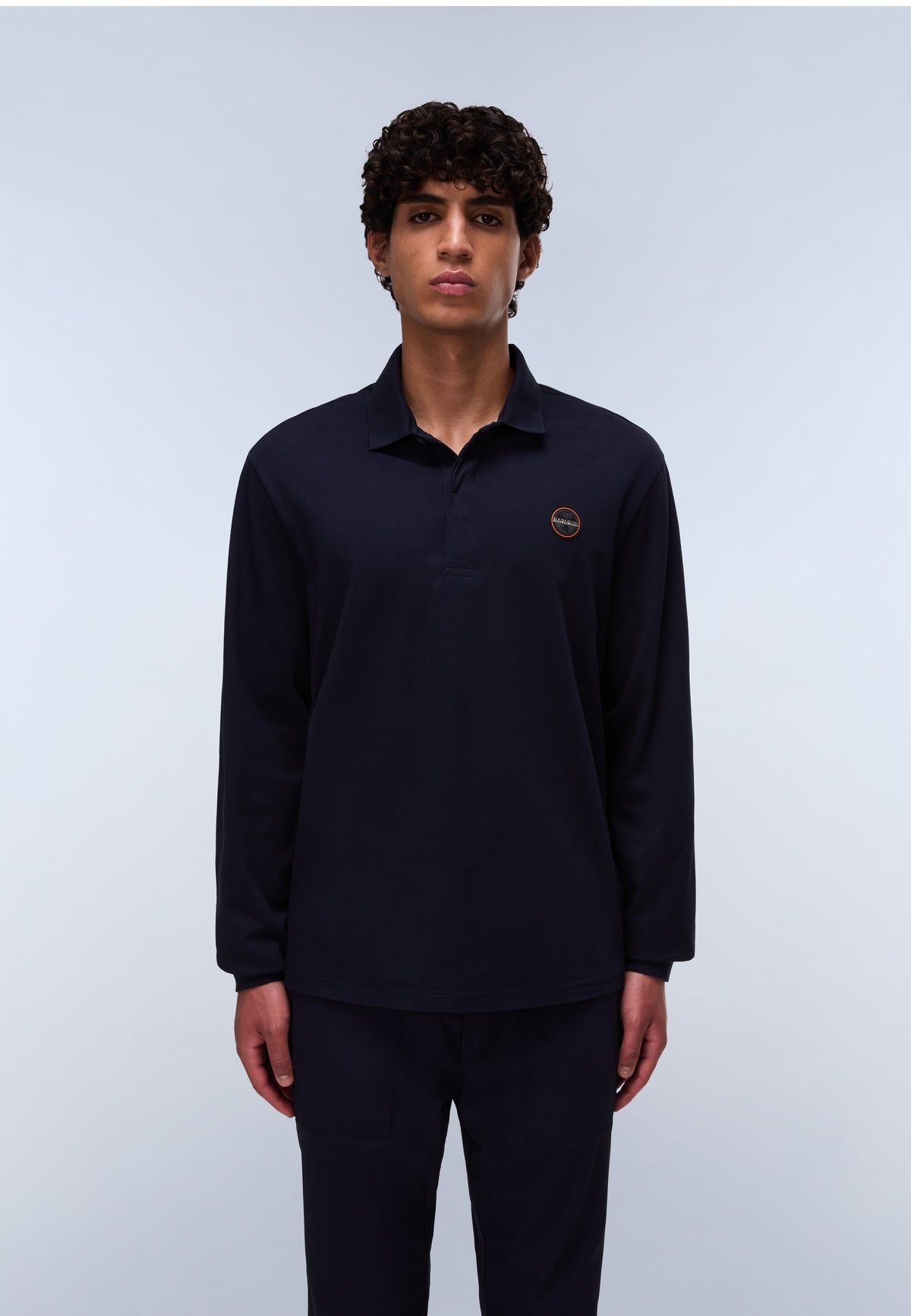 Polo a Maniche Lunghe Badge Jersey Blu Scuro - 3