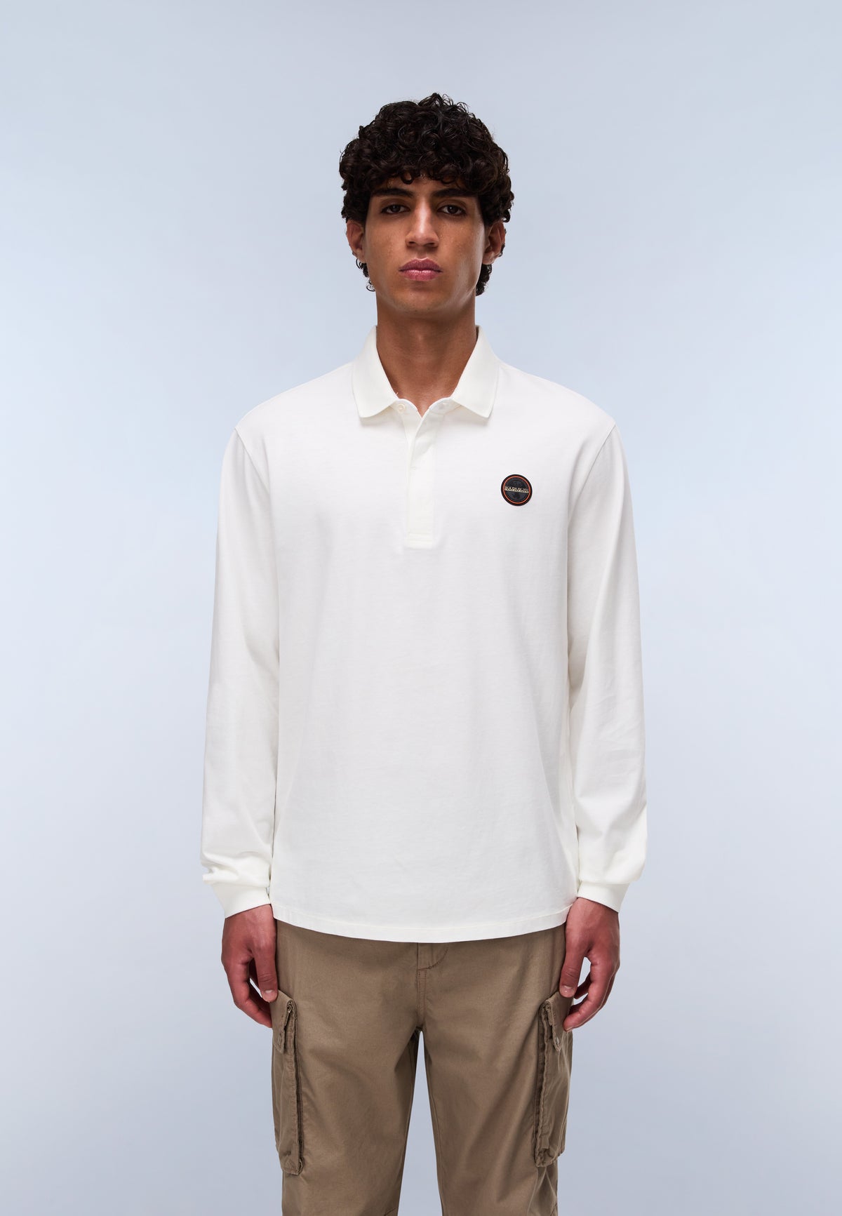 Polo a Maniche Lunghe Badge Jersey Bianco - 3