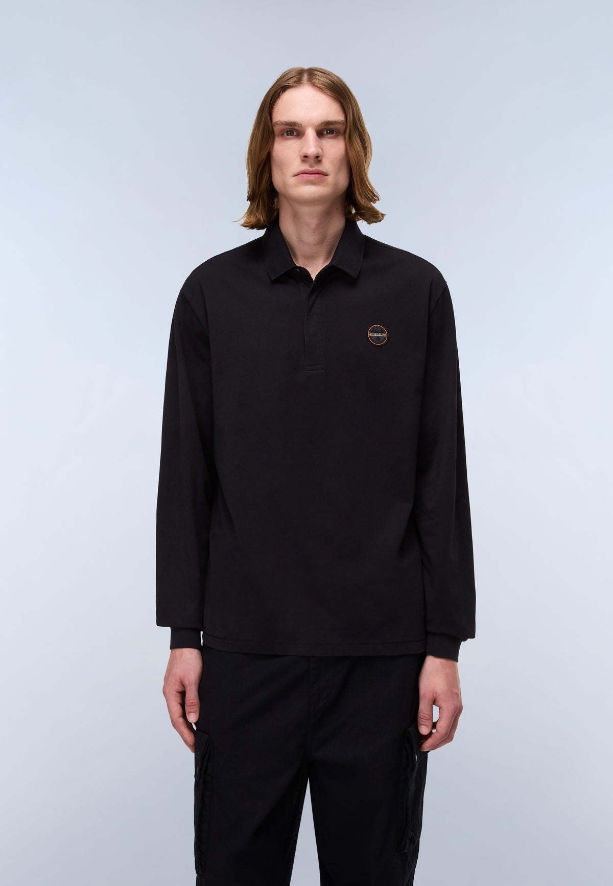 Polo a Maniche Lunghe Badge Jersey Nero - 3