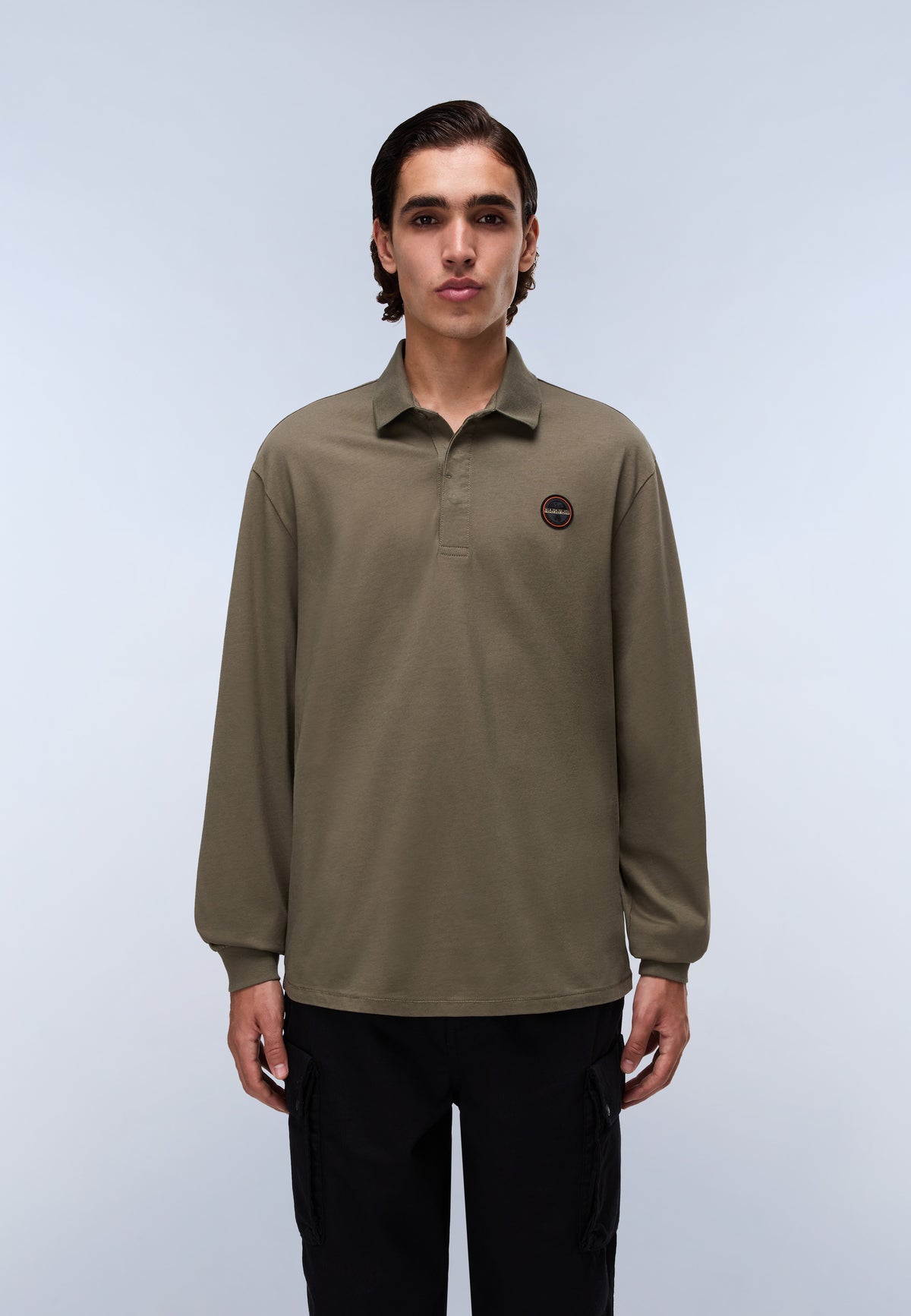 Polo a Maniche Lunghe Badge Jersey Verde Tea Leaf - 3