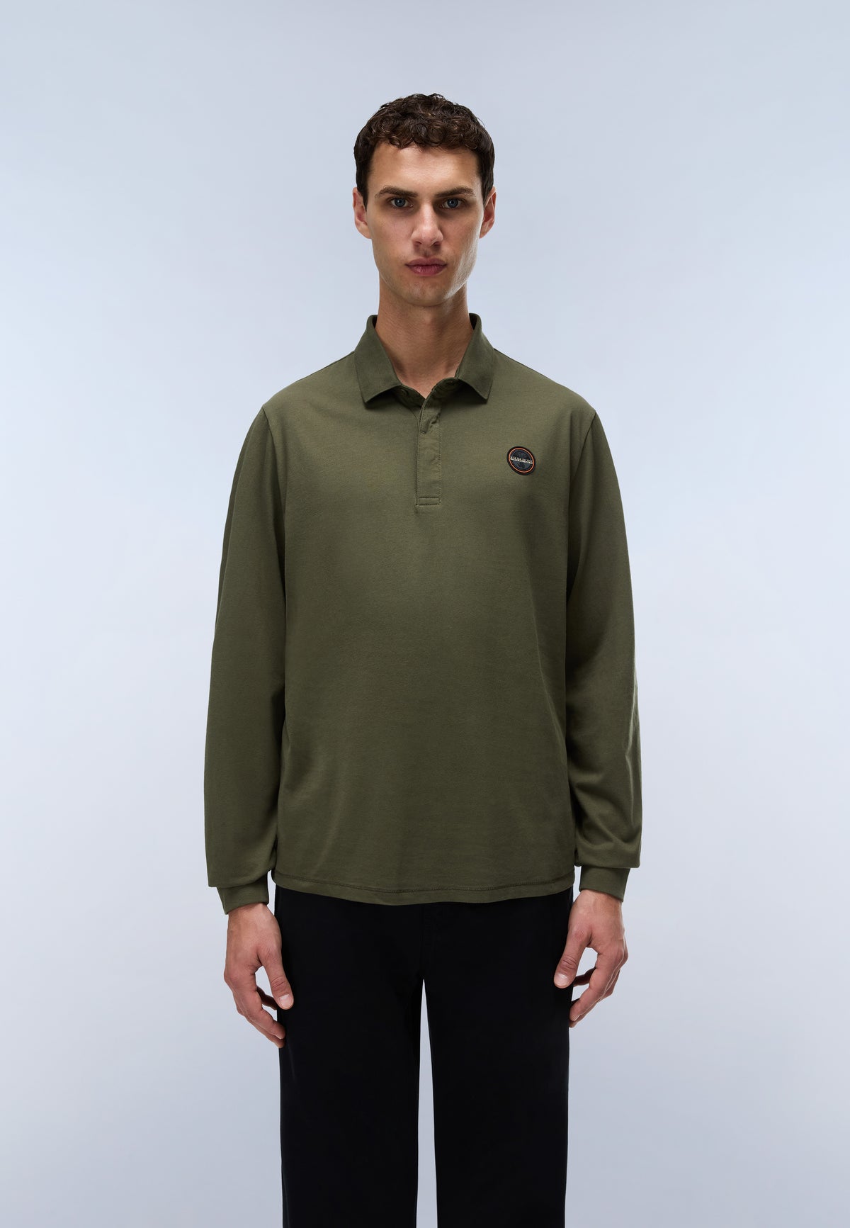 Napapijri Langärmeliges Jersey-Poloshirt Badge Grün Olive Night Herren - 3