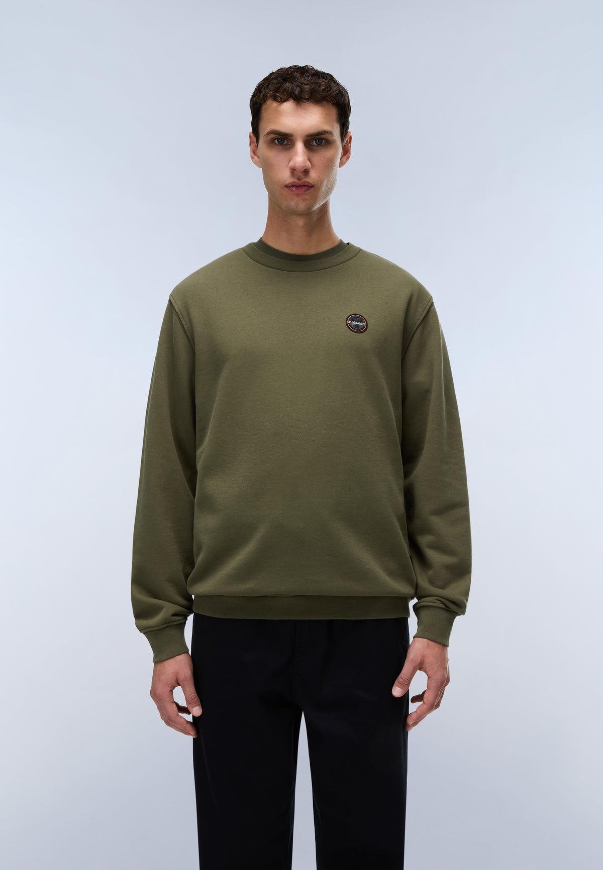 Napapijri Badge French Terry Sweatshirt Green Olive Night Men - 3