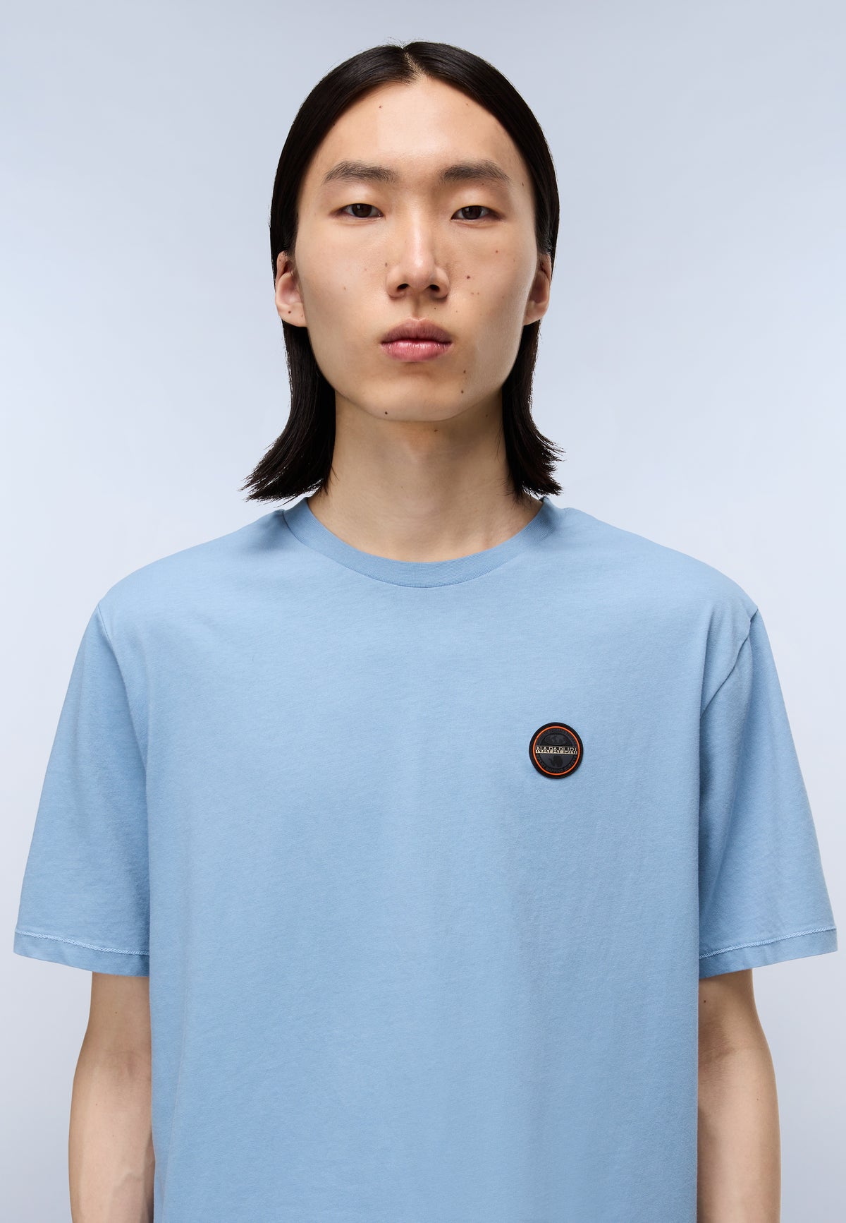 T-Shirt à Manches Courtes en Jersey Badge Bleu Denim - 2