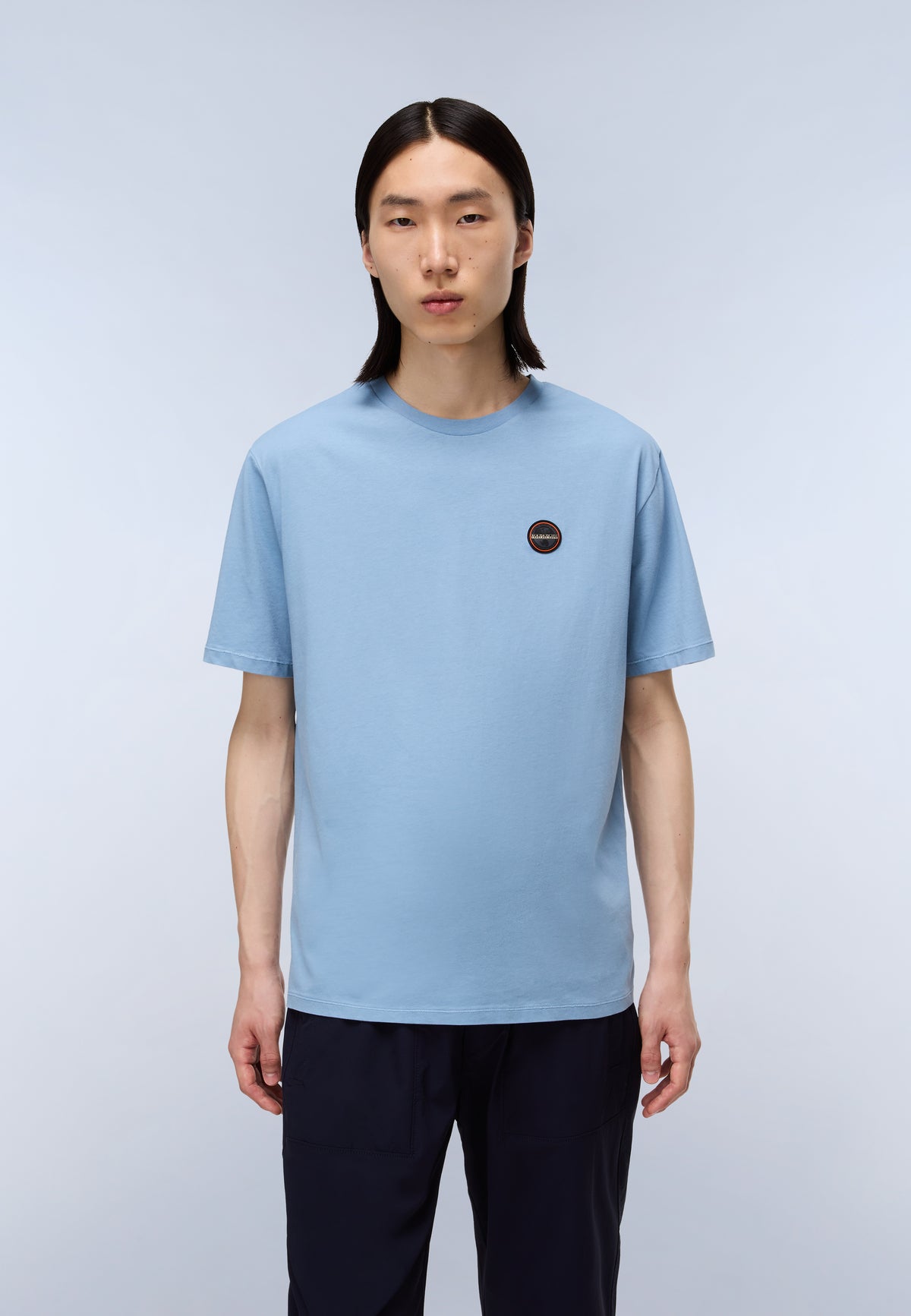 T-Shirt à Manches Courtes en Jersey Badge Bleu Denim - 3