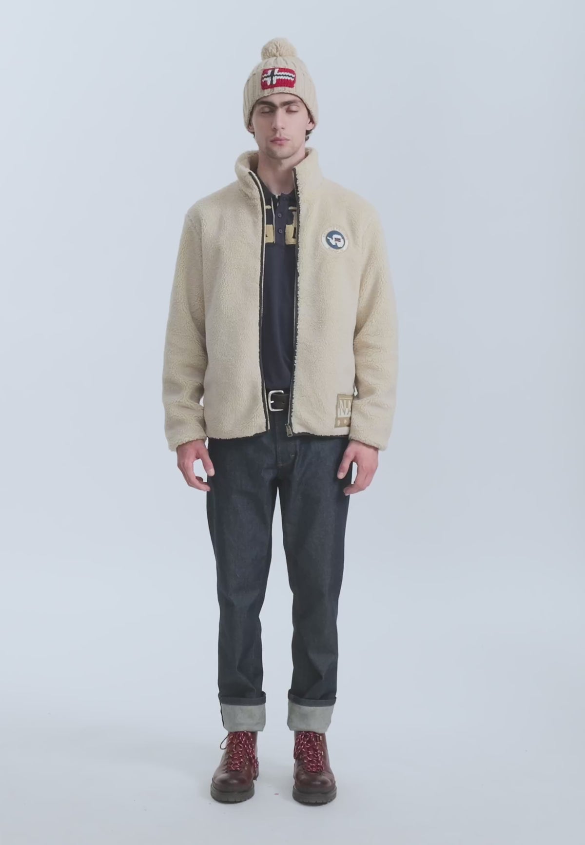 Napapijri Archive Full-Zip Fleece Men Beige N5E